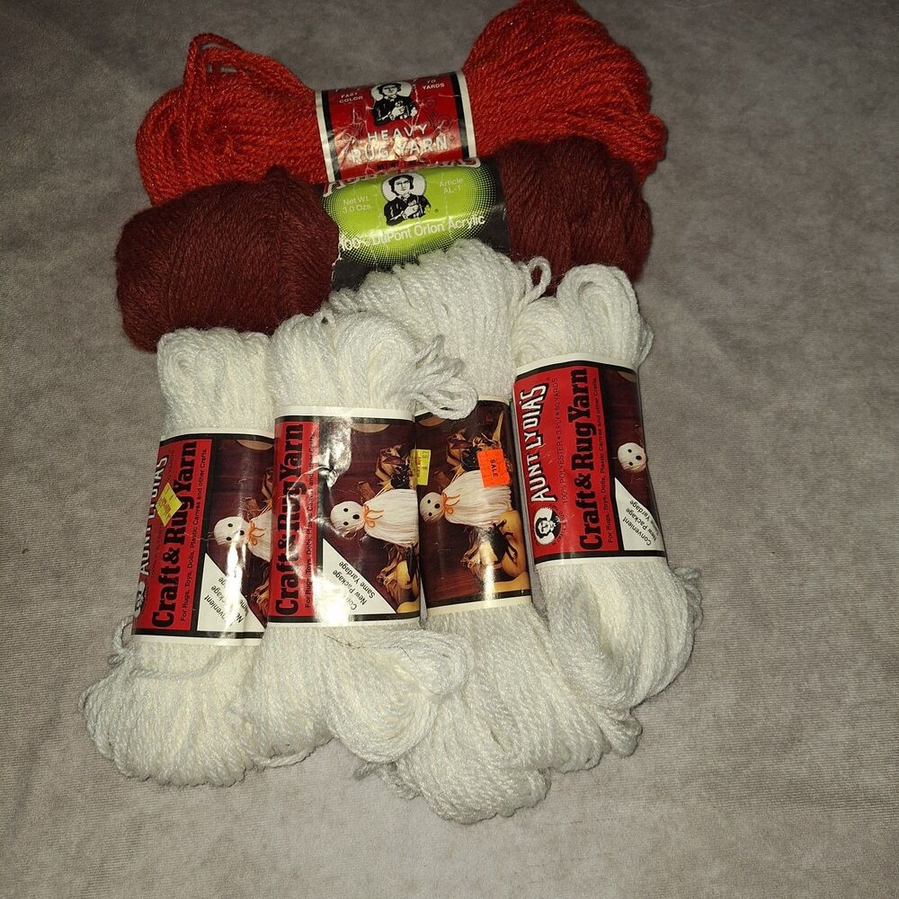 Mixed Lot Of 6 Aunt Lydia's Rug, Craft & Hand Knitting Yarn Red Rust White